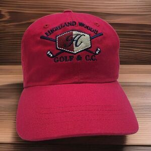 Highland Woods Golf & Country Club Hat‎ Red Adjustable Unstructered Dad Cap